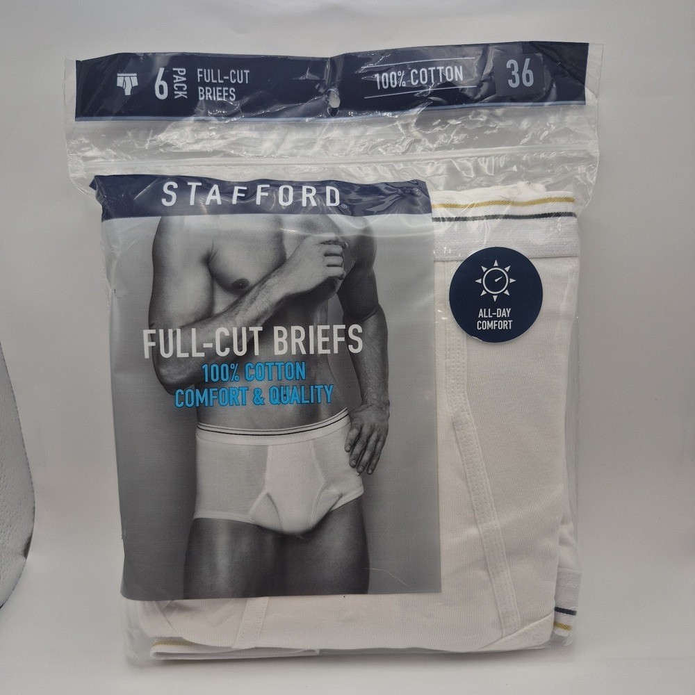 Stafford JCPenney Mens Size 36 Full-Cut Briefs 6 Pack White | New Old Stock